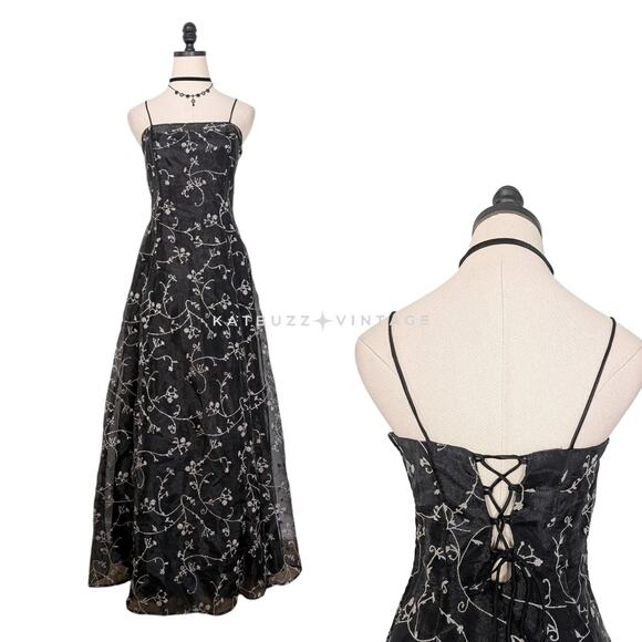 Vintage Morgan Co Prom Dress Maxi Gown 8 Black Y2K Corset Fairy Goth Princess 90 - Picture 1 of 12